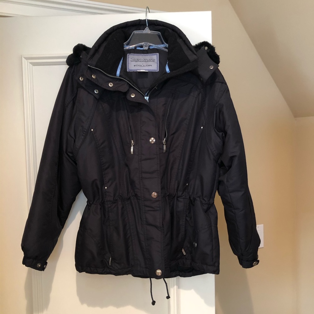 Metropolis Black Winter/Ski Jacket with fur trim on detachacle hood.
